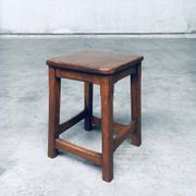 Set of Belgian Handcrafted Wooden Stools, 1940s