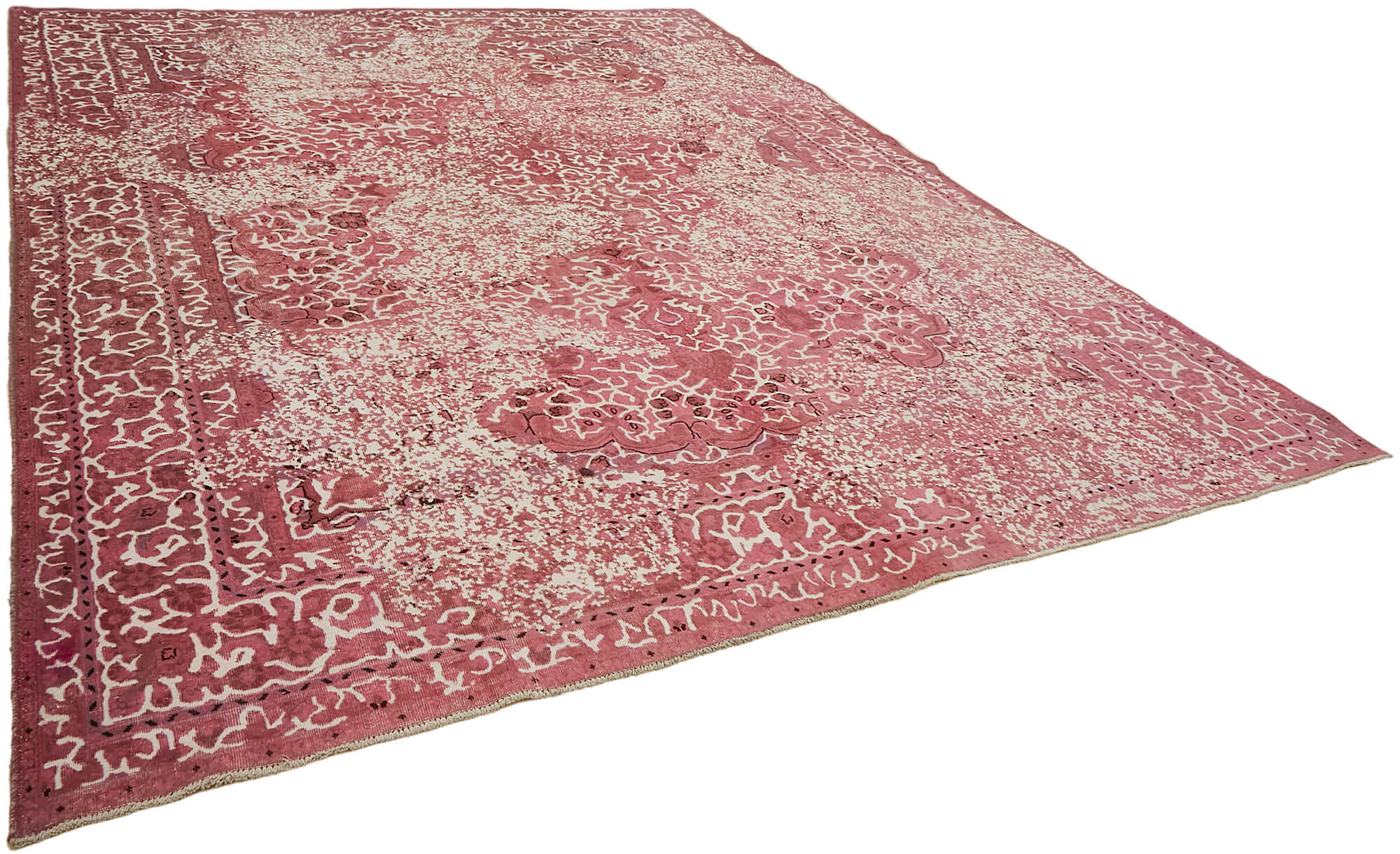 Handmade oriental unique 1980s pink wool carpet