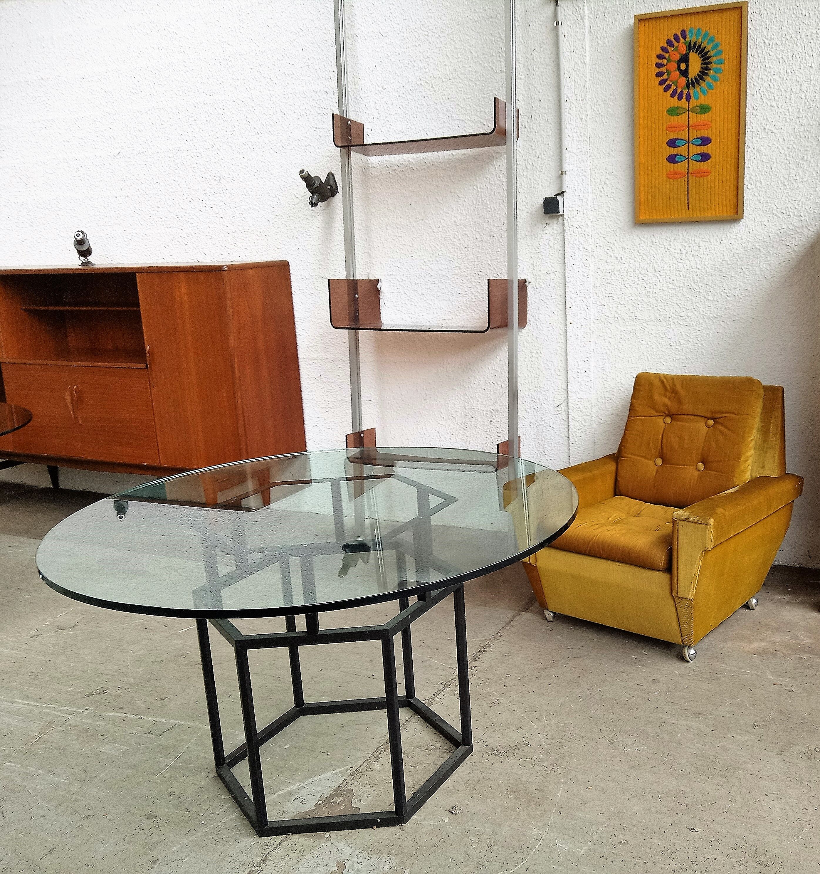 Table Roche Bobois glass and metal of the 80