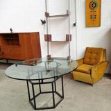 Table Roche Bobois glass and metal of the 80