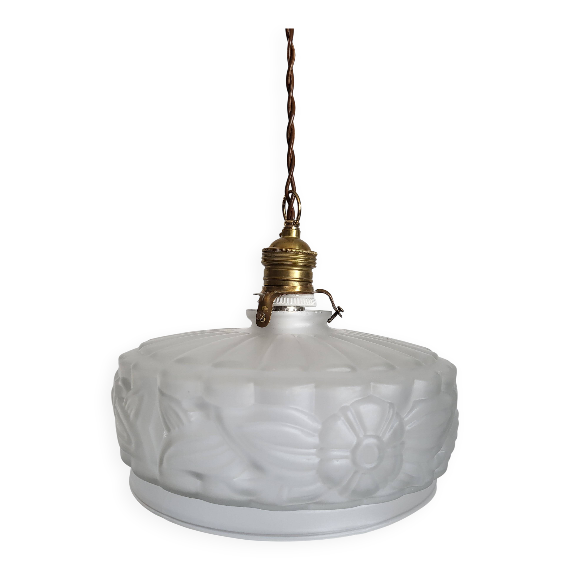 Lampe de plafond Art nouveau en persglas forgé avec décor floral, Frankrijk