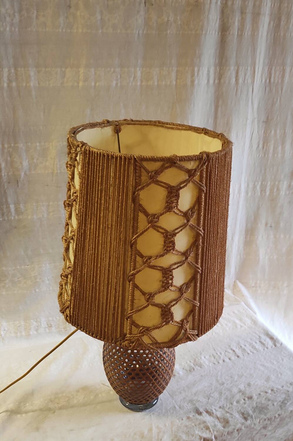 Table lamp in caning and rope - 1960s/70s
