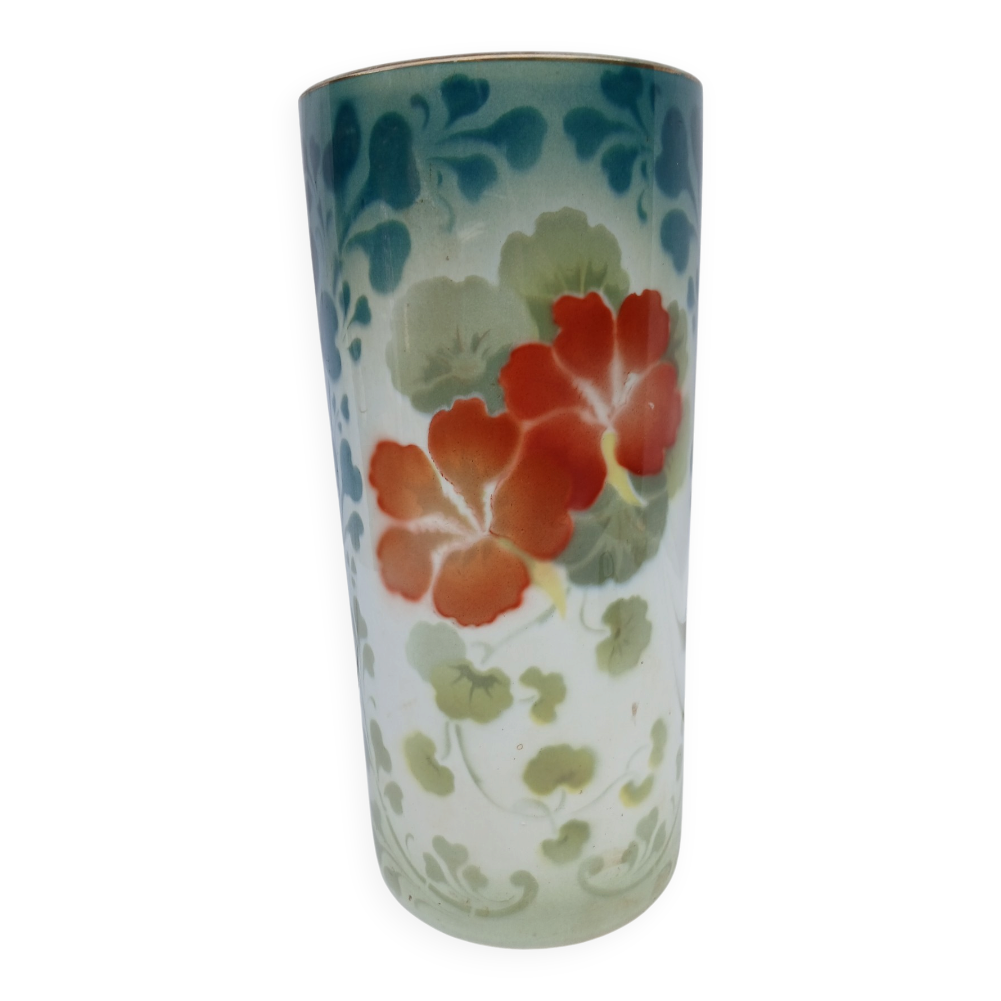 Vase tube ancien K&G Lunéville - décor fleurs