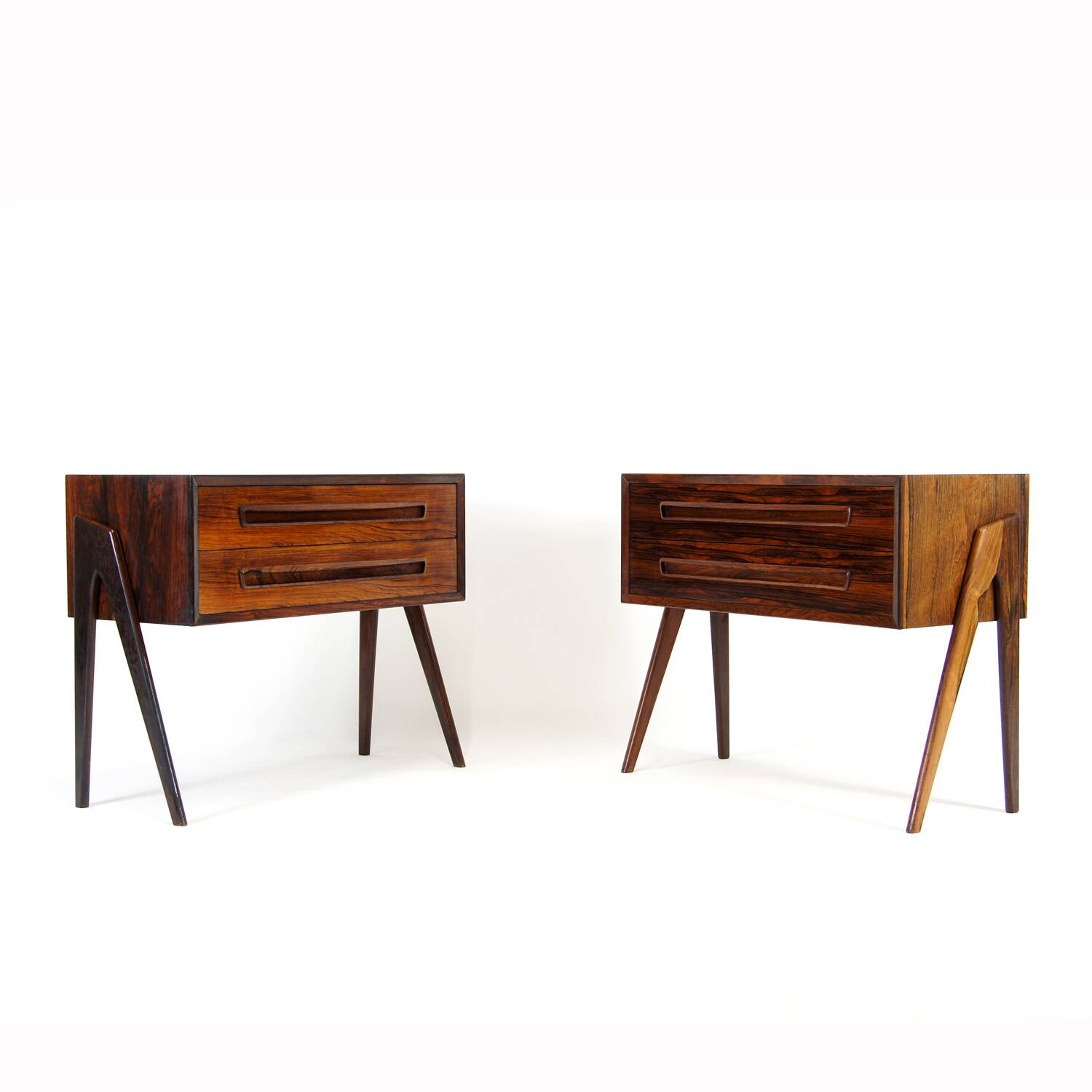 Pair Retro Vintage Danish Design Rosewood Bedside Tables Cabinets Drawers 1970s