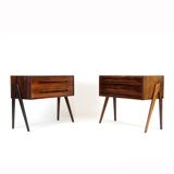 Pair Retro Vintage Danish Design Rosewood Bedside Tables Cabinets Drawers 1970s
