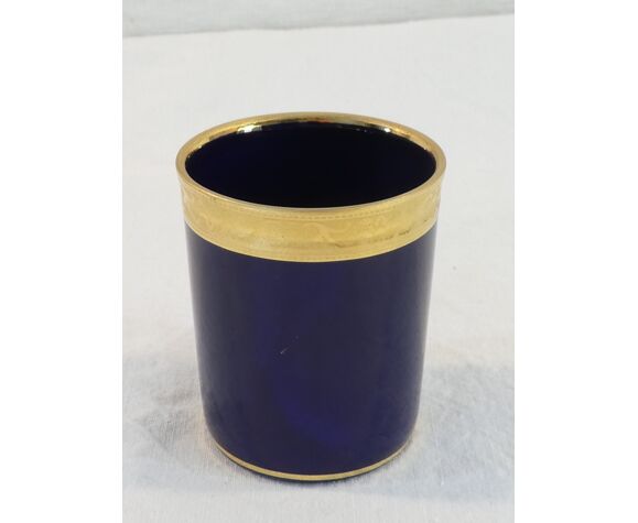 Service plateau et timbale en porcelaine de LIMOGES bleu de four et doré