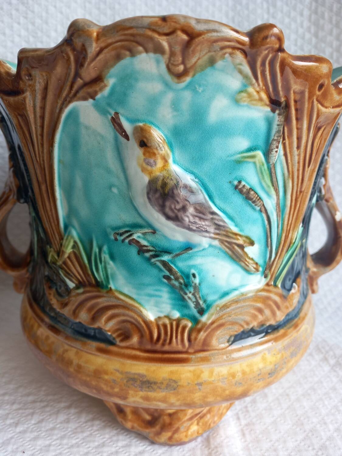 Pair of antique cache-pots in majolica – Art Nouveau 19th century