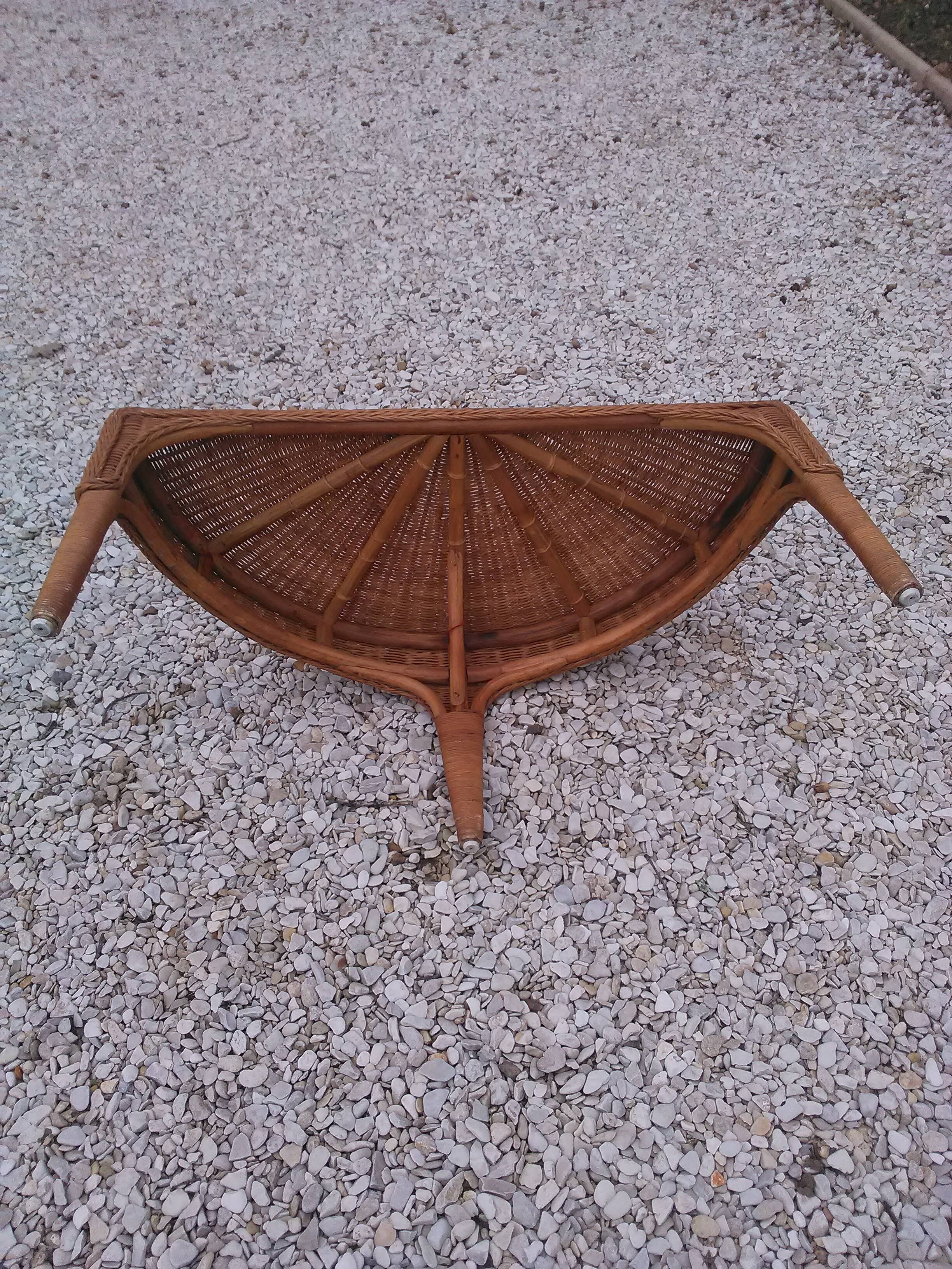 Rattan half-moon coffee table