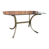 Brass and glass dining table, yellow finish, Hollywood Regency style (1970s)