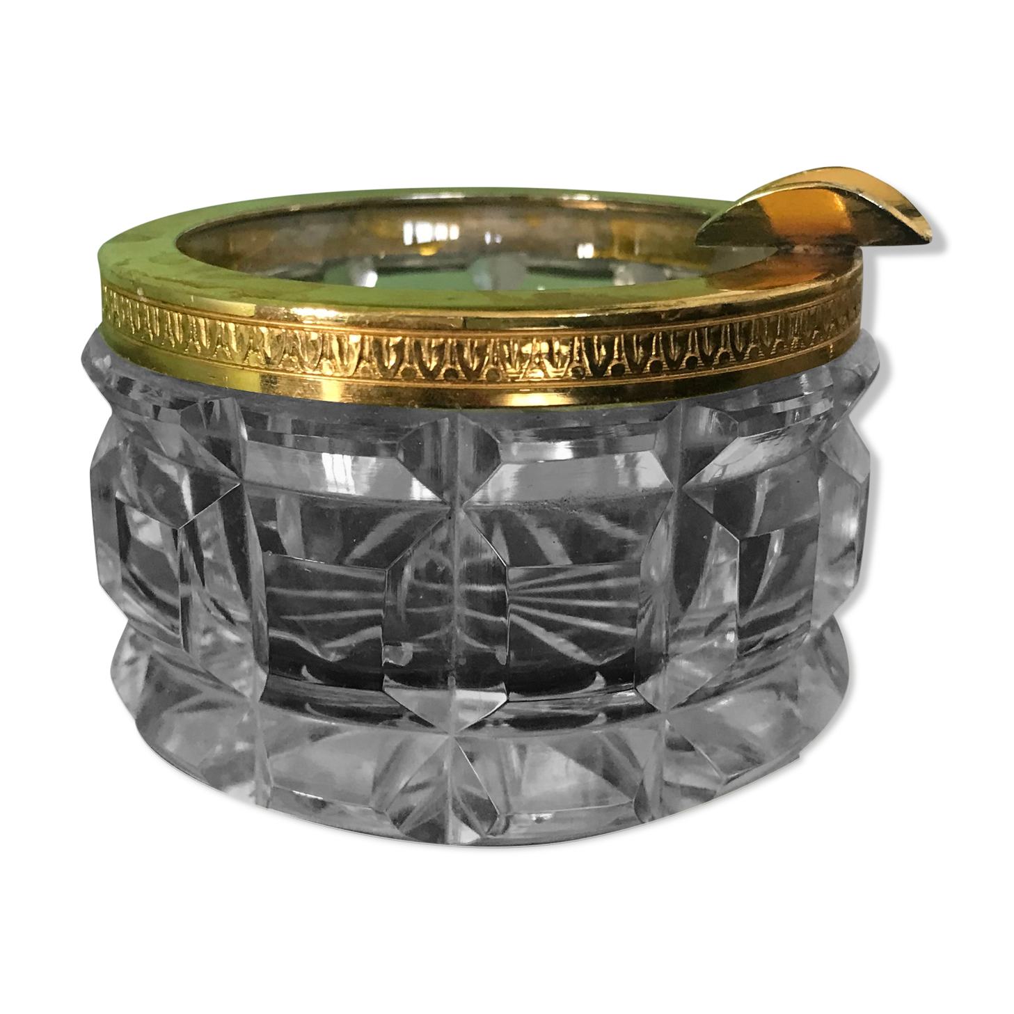 Glass ashtray and gold metal