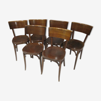 Suite de 6 chaises de bistrot Baumann vintage des années 1960/1970