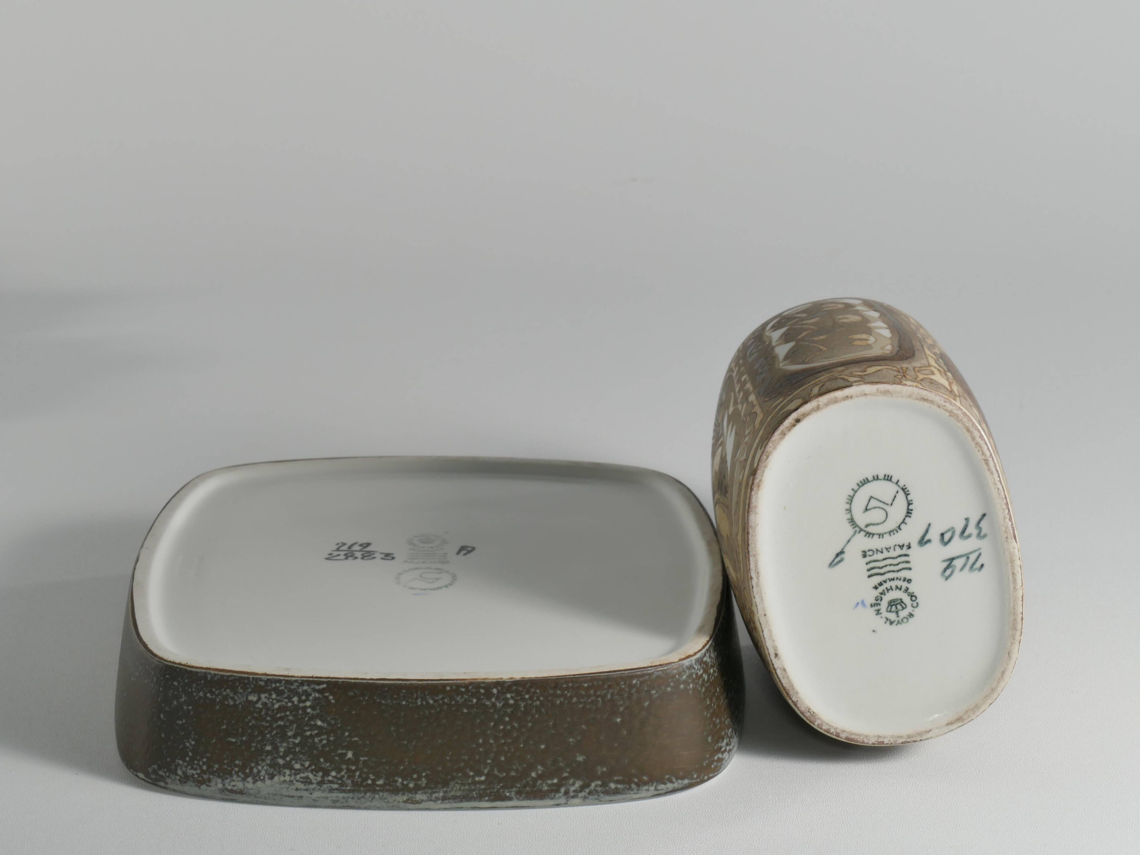 Scandinavian Modern Plate and Vase, ceramic, "Baca", Fajance, by Nils Thorsson f