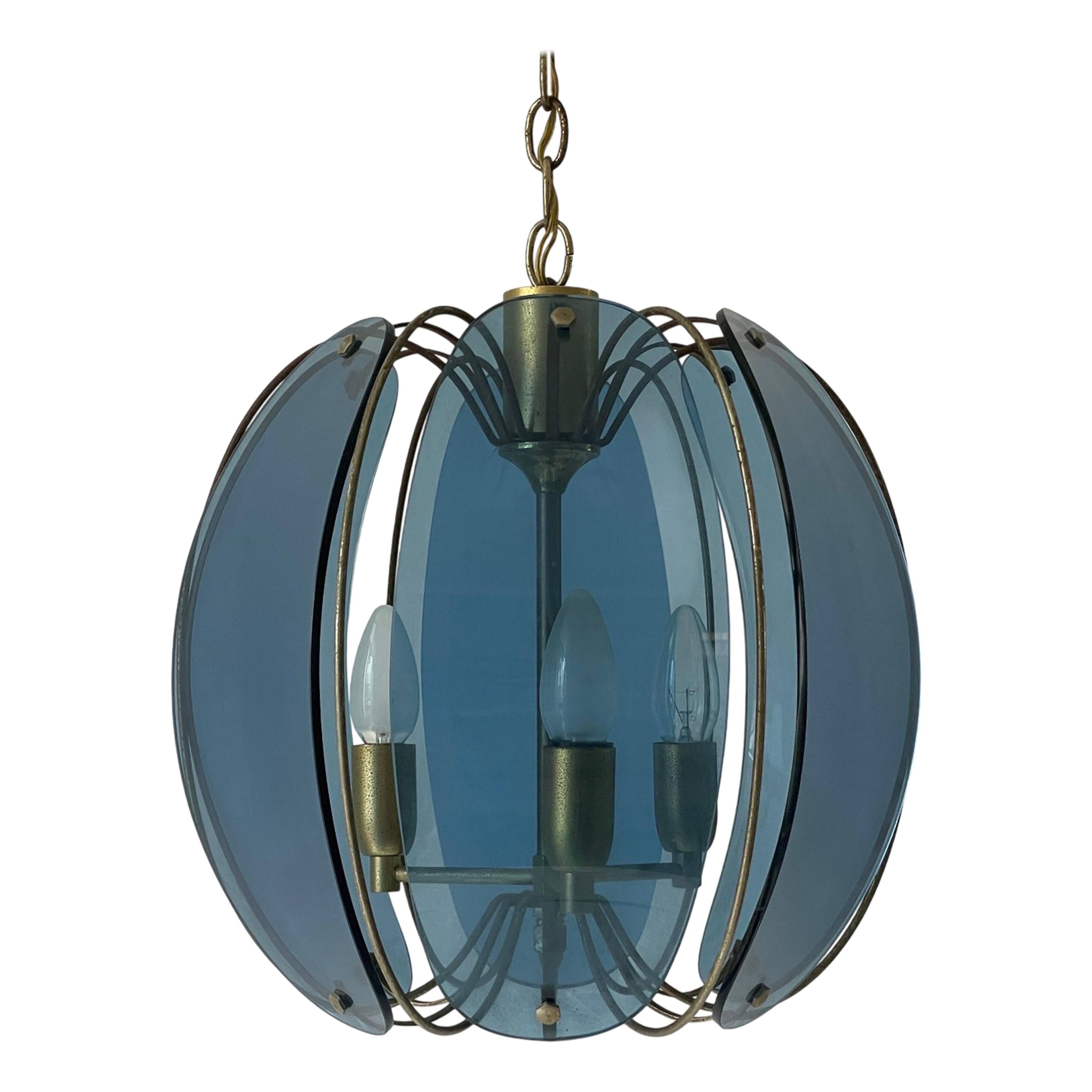 Blue glass ceiling light with exclusive Italian design by VECA, 1960s, Italy.