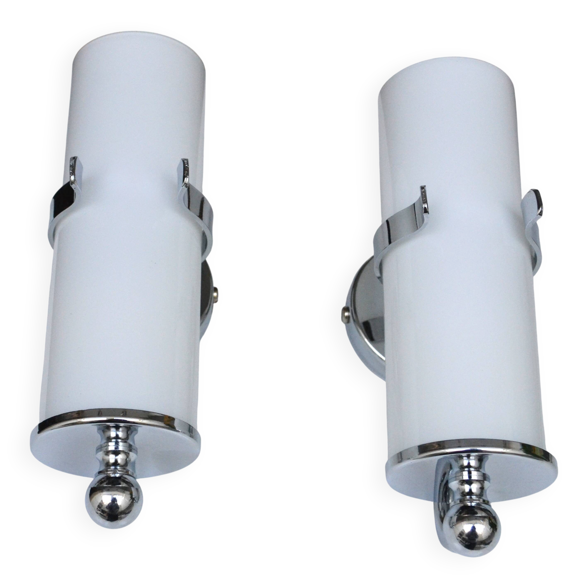 Opaline and chrome wall lights from the 1970s.