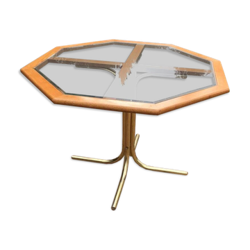 Table à manger octogonale en laiton et verre