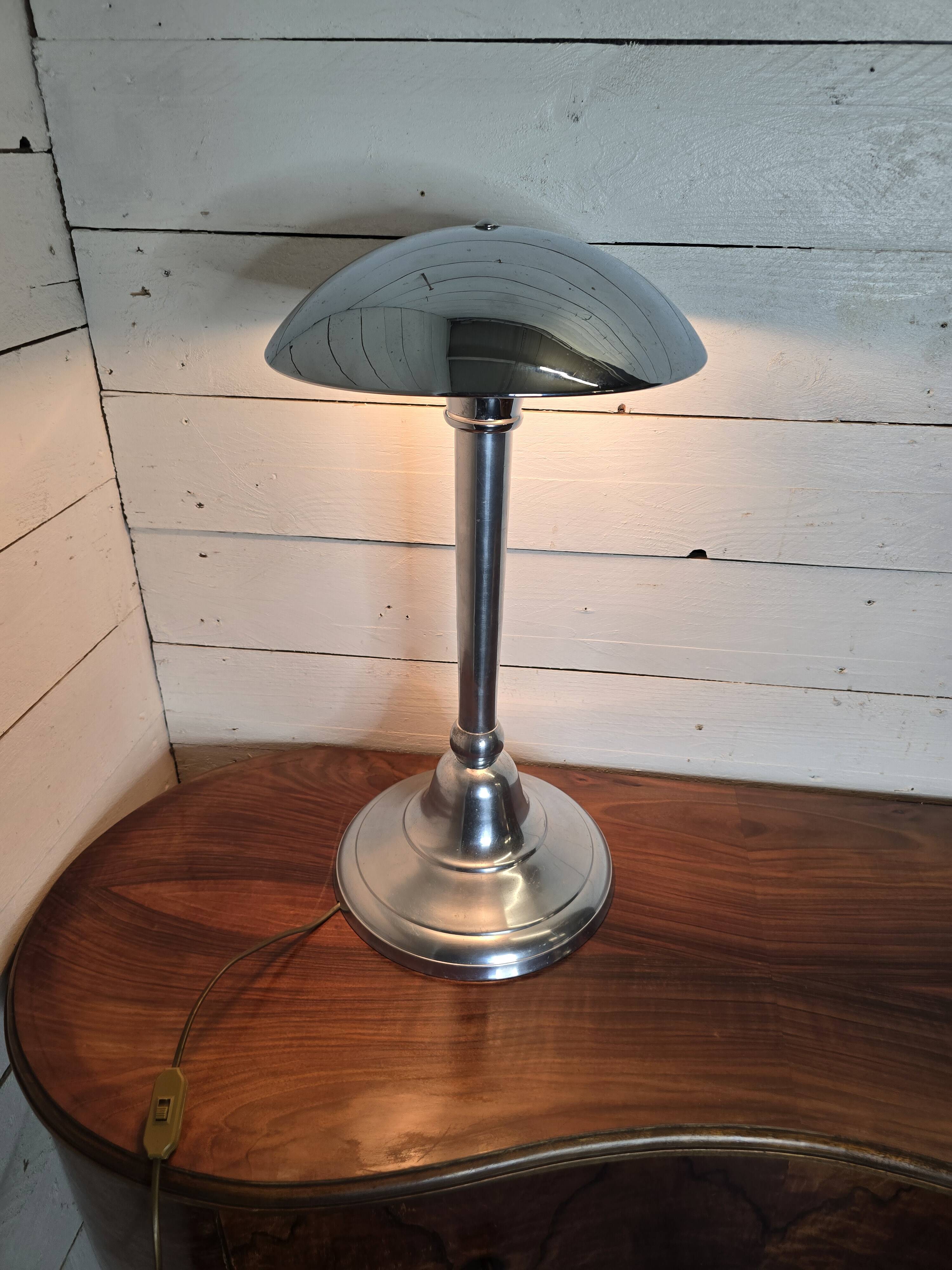 Chromed metal mushroom lamp from the 70s, 58 cm H