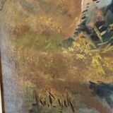 huile sur toile ancadrée XXème Chemin en sous bois