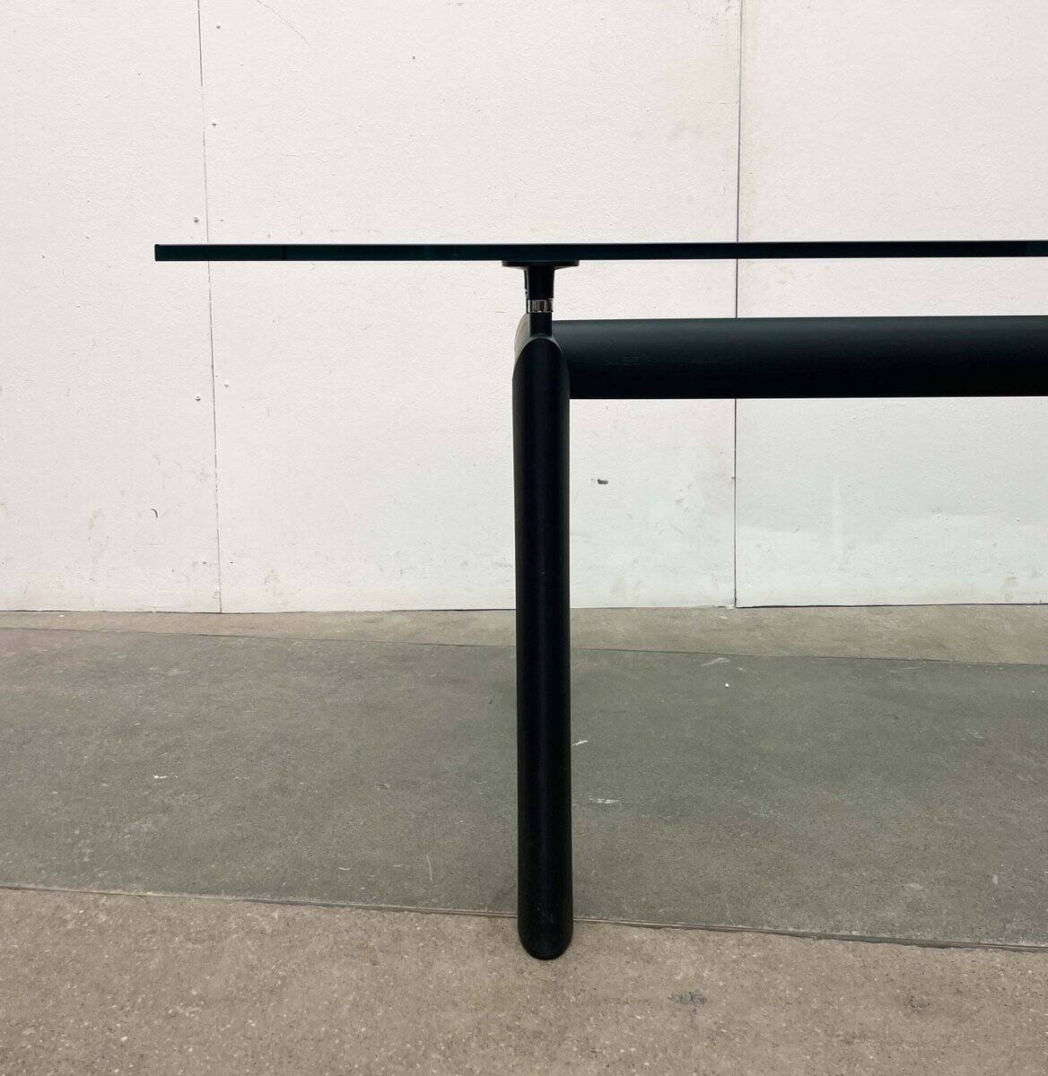 Italian model LC6 dining or office table in metal and glass by Le Corbusier, Pierre Jeanneret, Charlotte Perriand for Cassina.