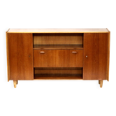 Buffet mural vintage avec abattant en bois de teck fabriqué dans les années 60