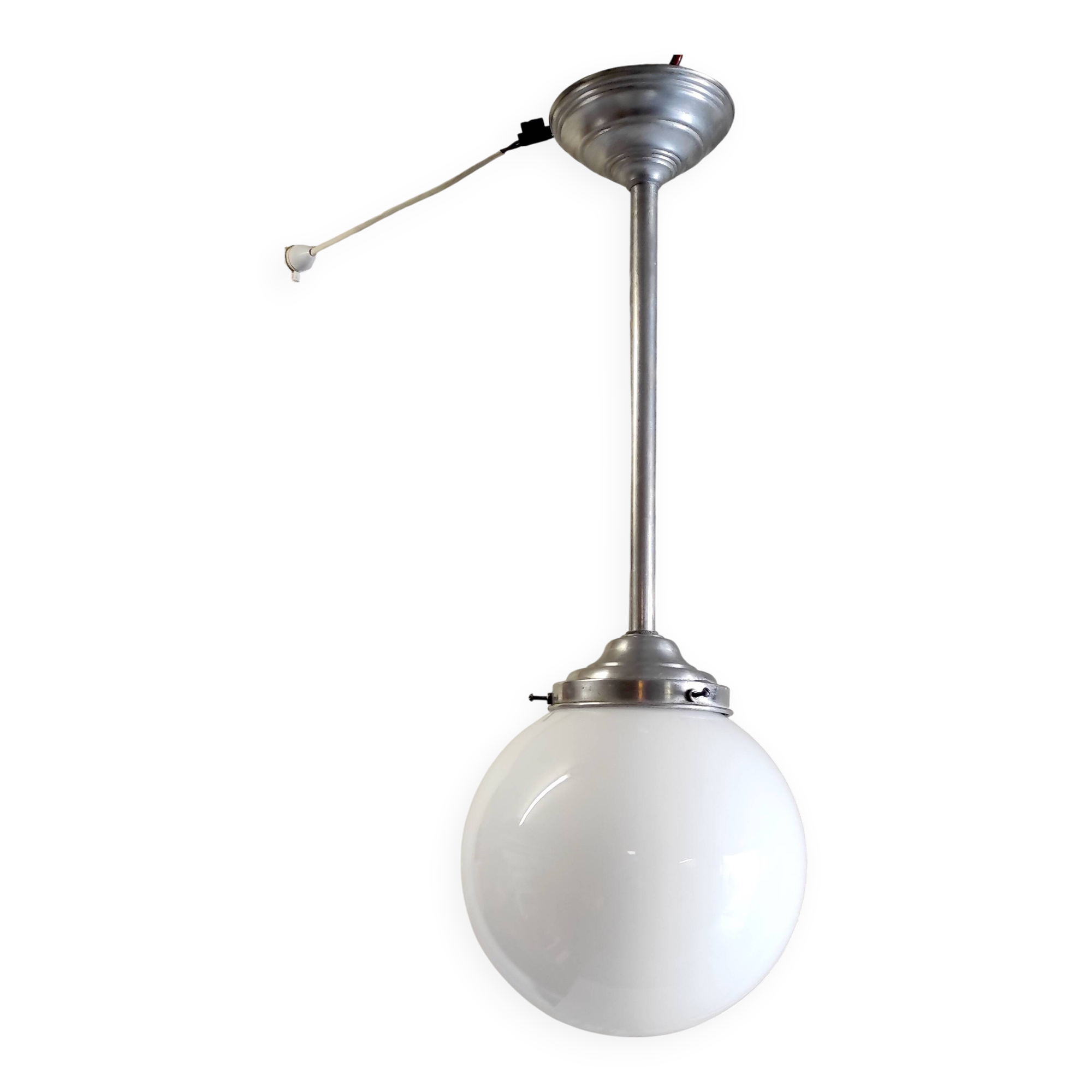Opaline globe pendant light - mid-20th century