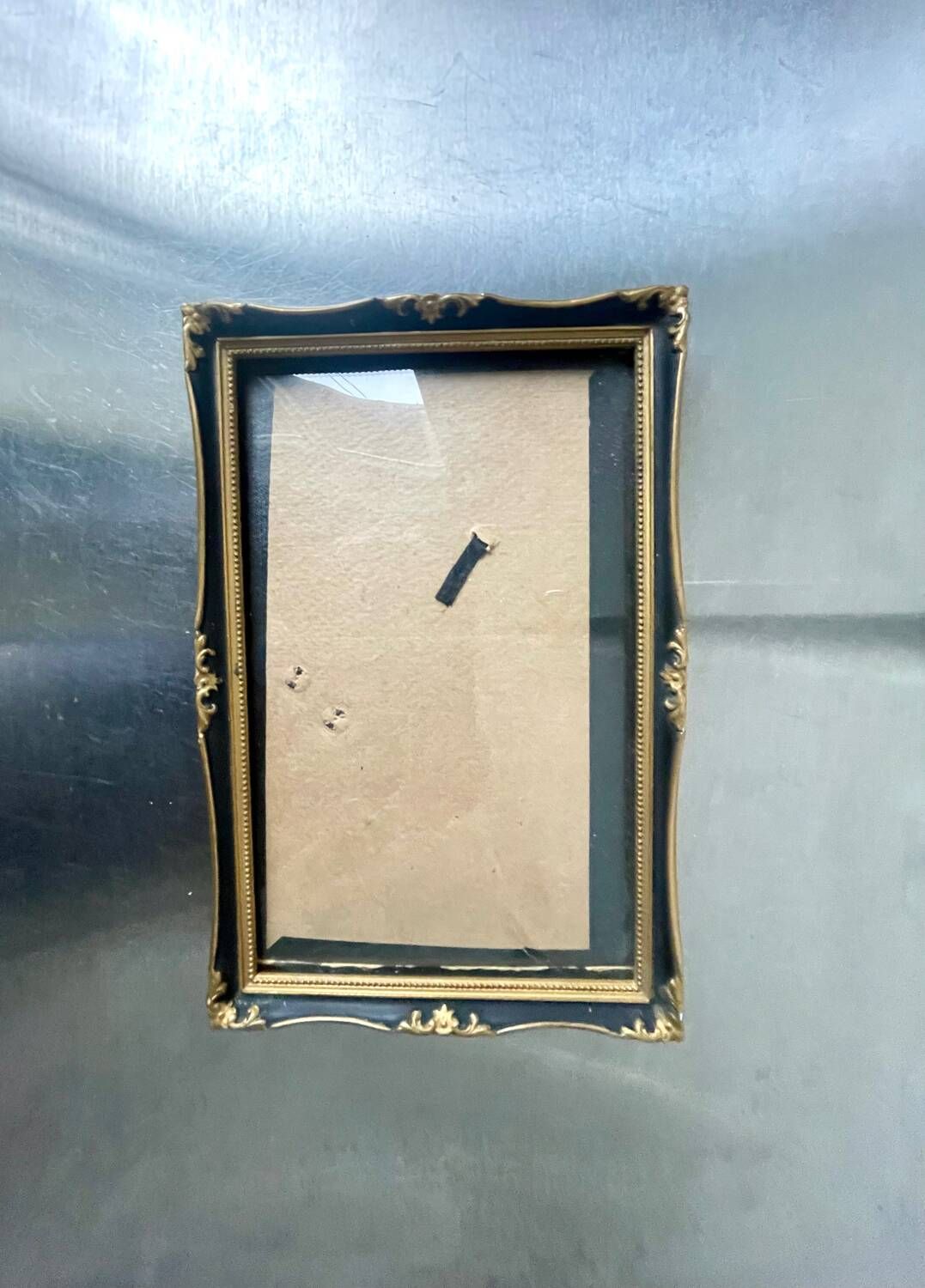 Antique black & gold wooden frame   24 cm x 16 cm convex glass