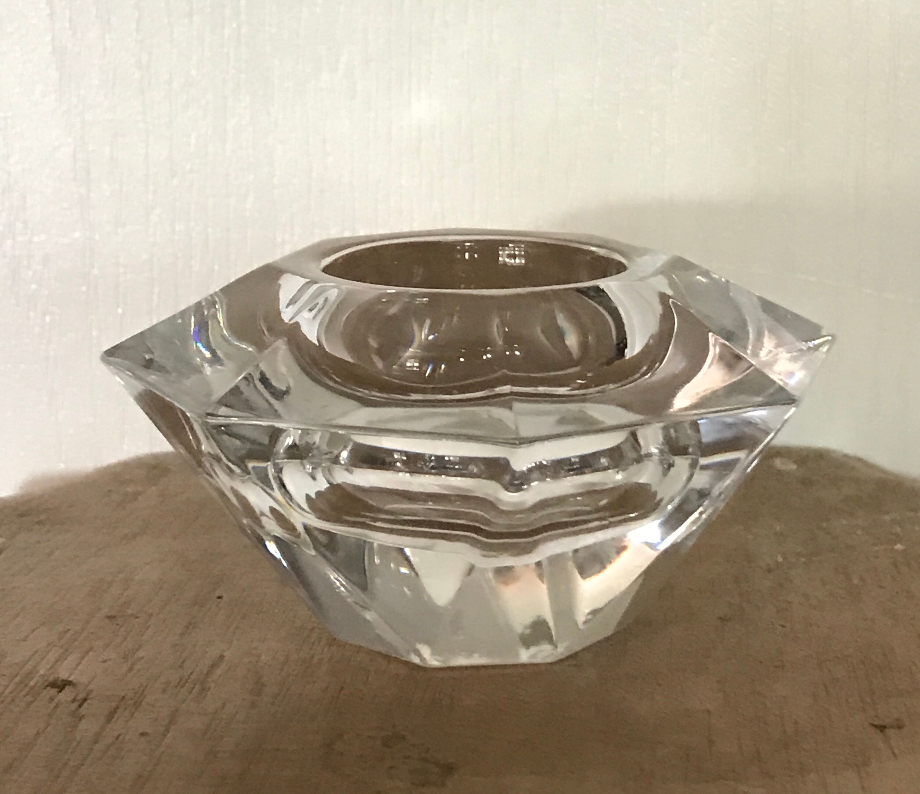 Glass table candle holder or crystal cast faceted diamond shape