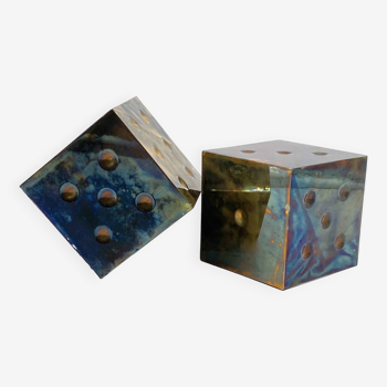 Brass dice paperweights, Italy 1970