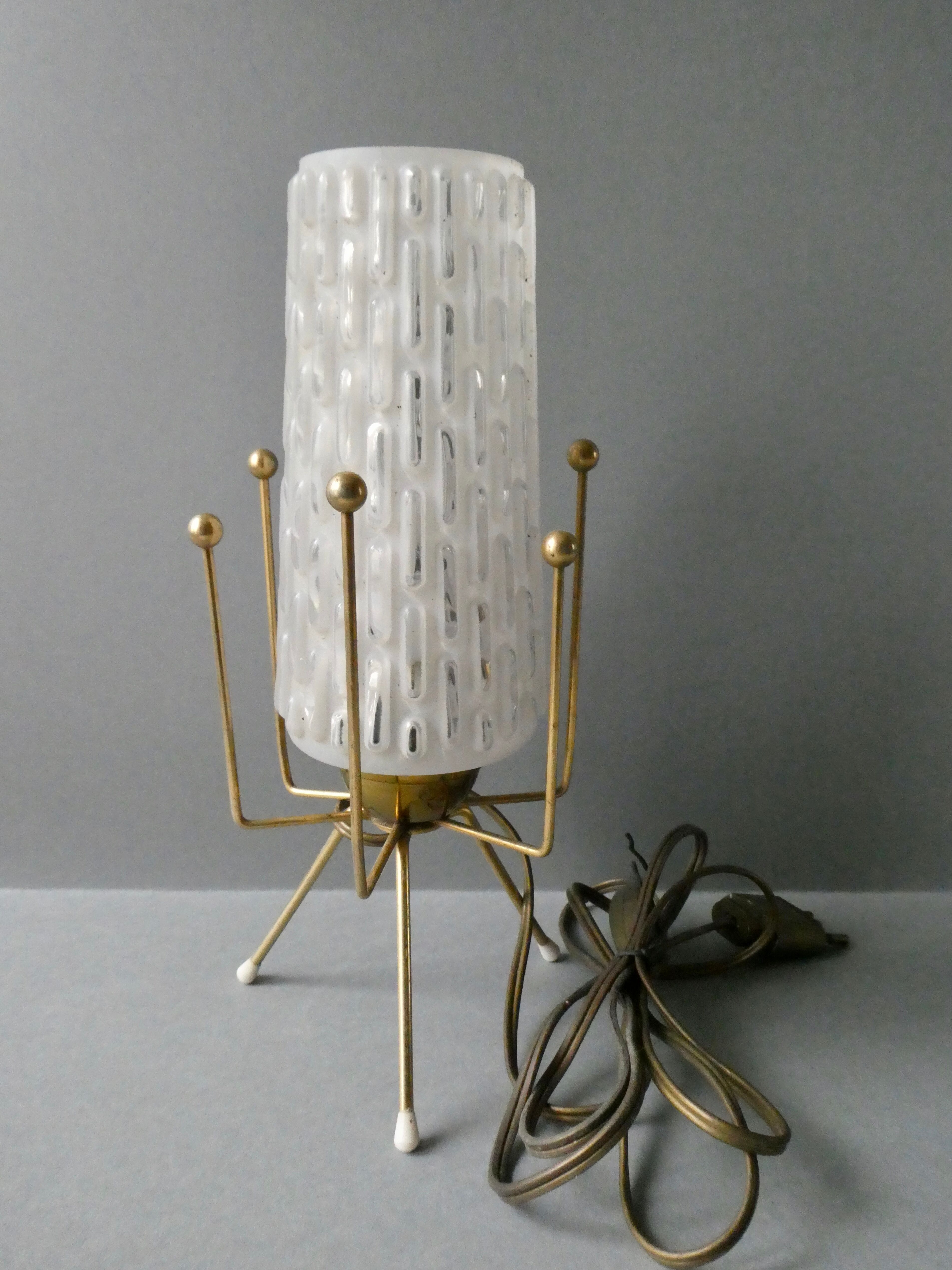 Brass tripod lamp and 1950s glass
