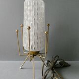 Brass tripod lamp and 1950s glass