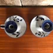Old pair of hand candlesticks st clément céramique bleue france #a266