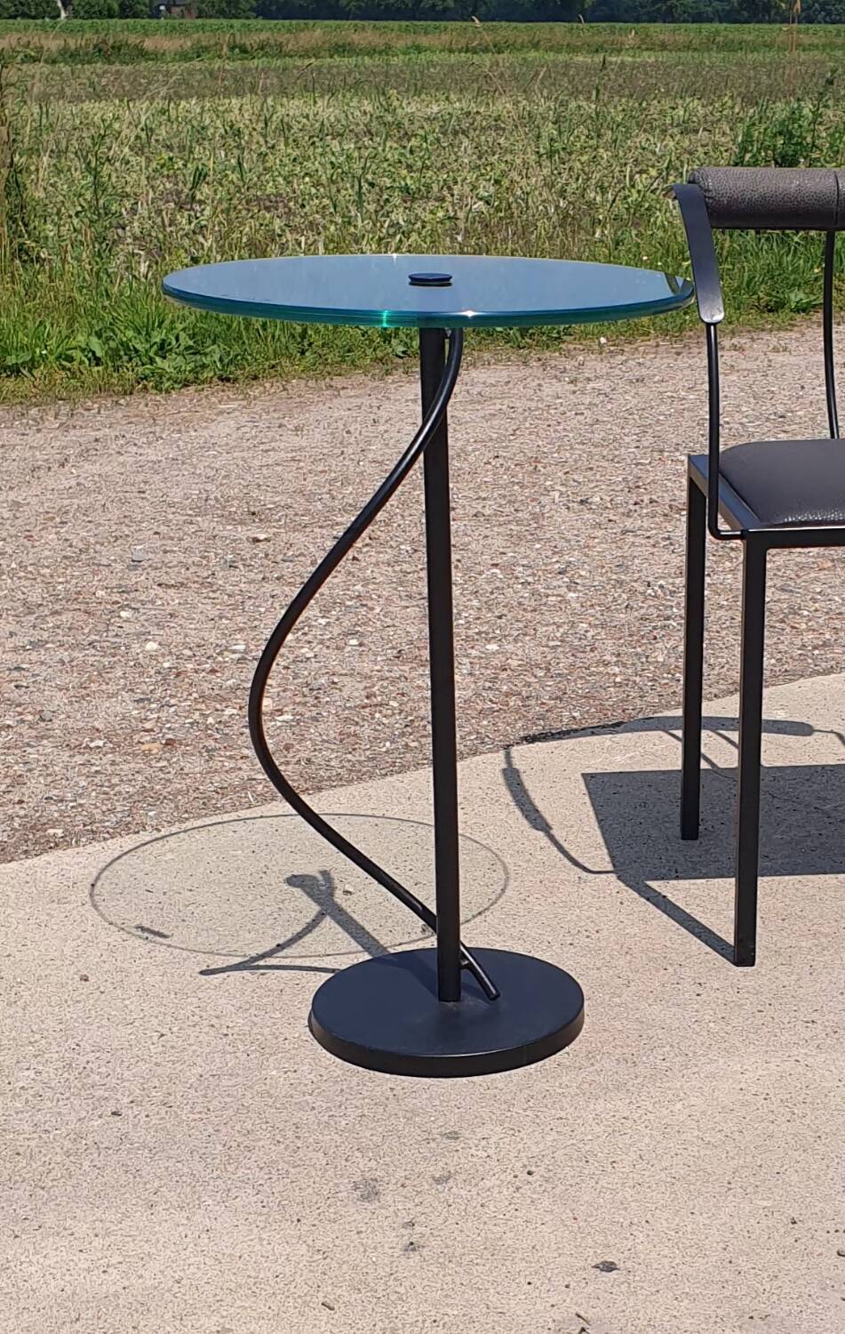 Vintage French design Artelano pedestal sidetable glass postmodern