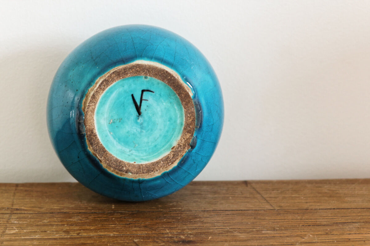 Glazed terracotta onion vase, signed