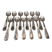12 fourchettes à huitre métal argenté orfèvre Platil st rocaille