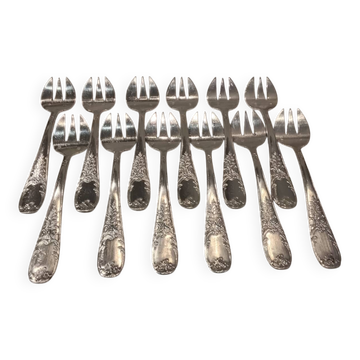 12 fourchettes à huitre métal argenté orfèvre Platil st rocaille