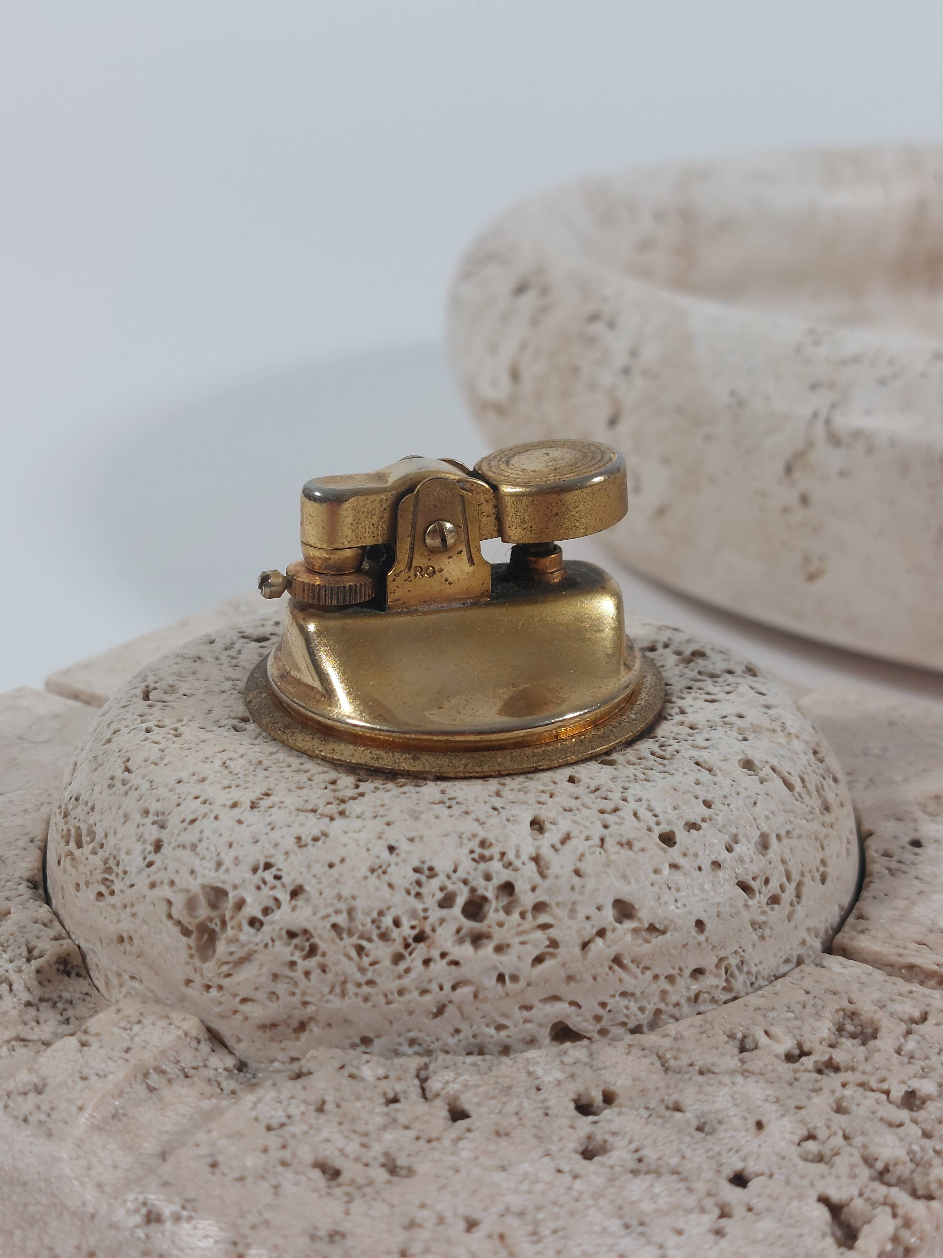 Vintage mid century travertine table set vide poche candleholder ashtray