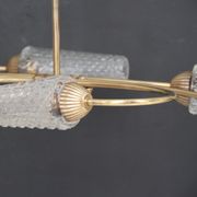 Vintage brass chandelier, moulded glass tulip lampday, circa 1950