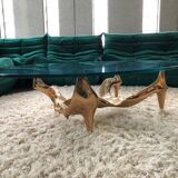 Bronze and glass coffee table with female sculpture by Victor Roman