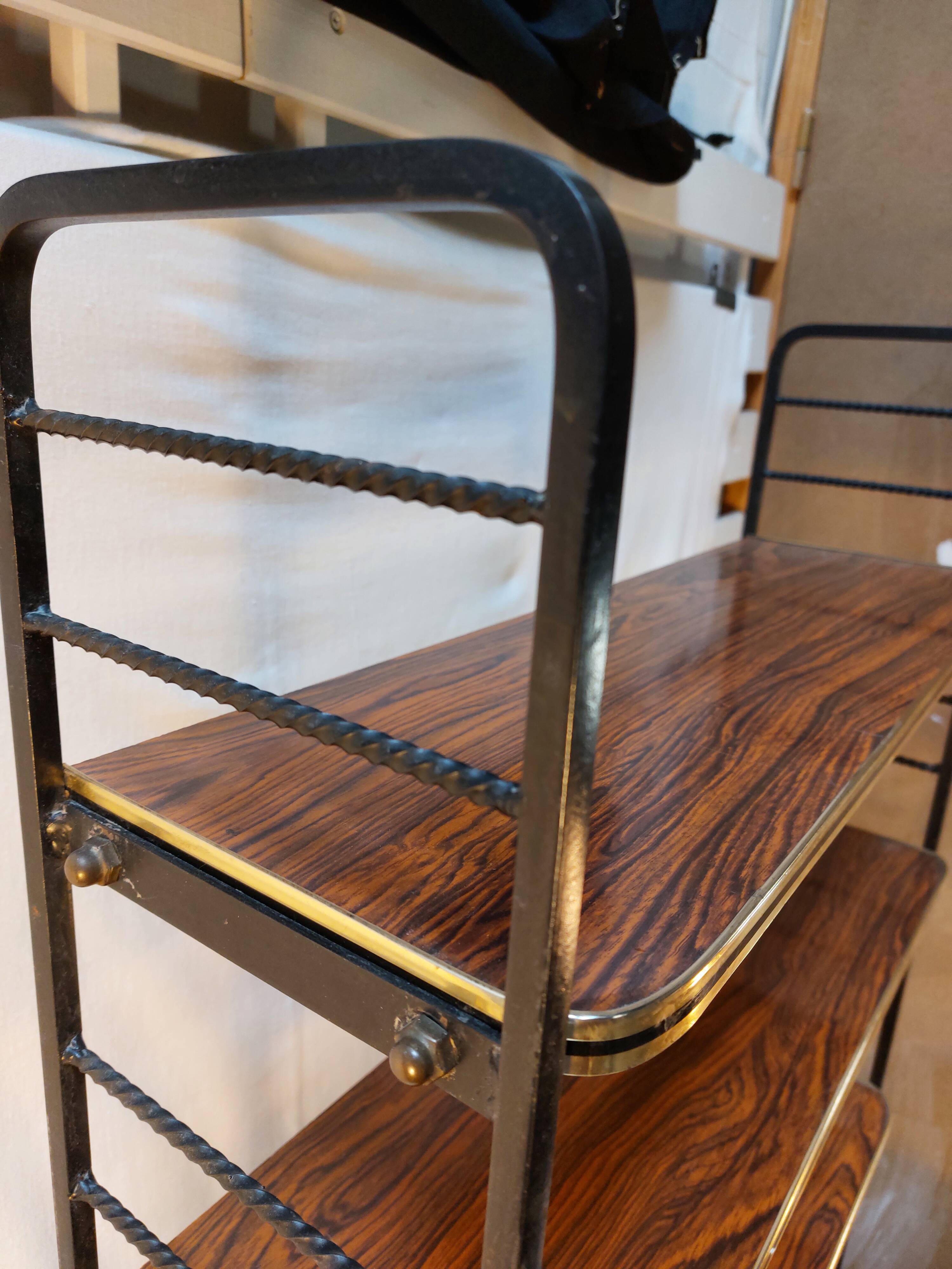 Etagère sur pieds / de sol en fer forgé et Formica - Vintage 1960