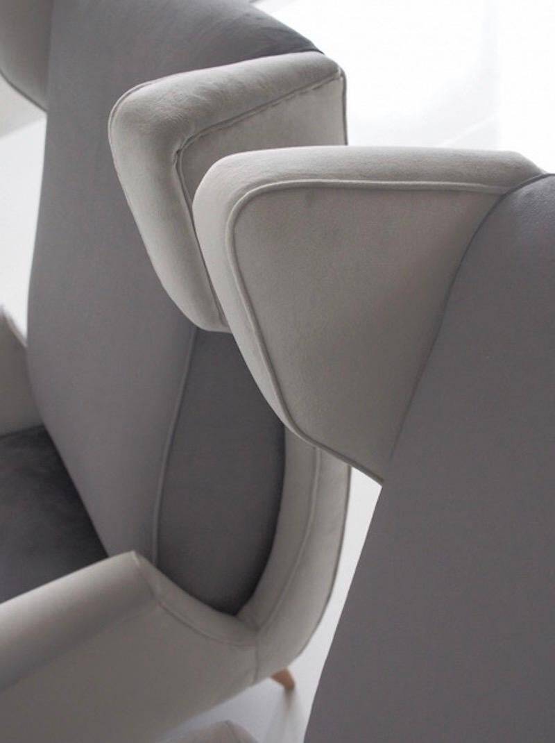 Pair of grey velvet armchairs in the style of Gio Ponti.