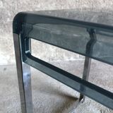 Bedside table in blue plexiglass and chrome metal, 1970