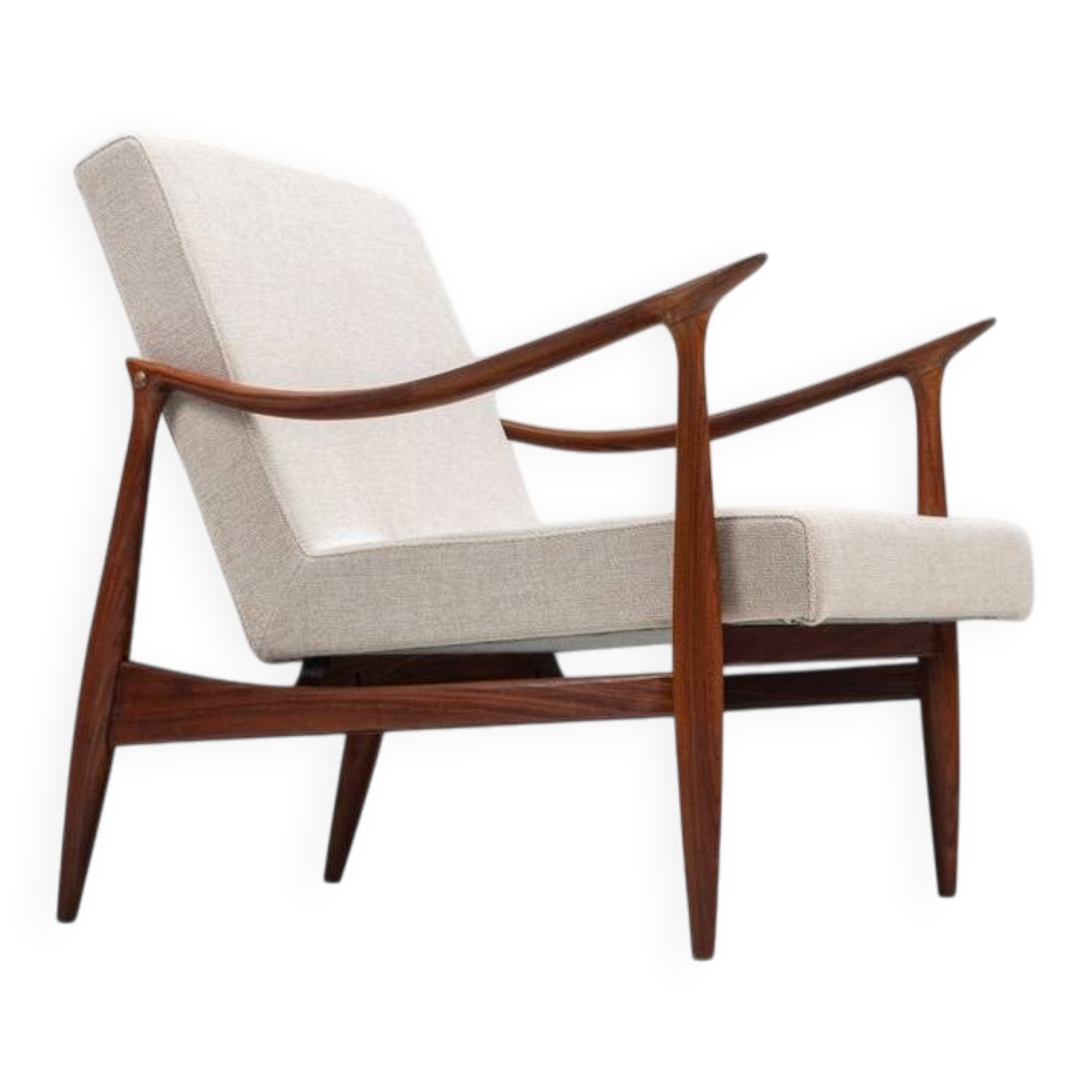Sculptural Danish lounge chair in teak and fabric Denmark 1960