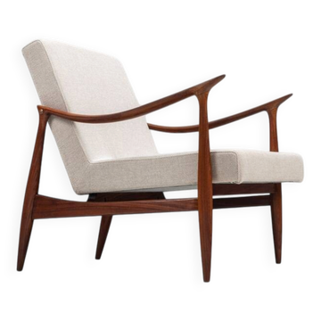 Chaise longue sculpturale danoise en teck et tissu Danemark 1960