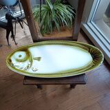 Large ceramic dish in the shape of a fish, Moulin des Loups brand