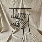 Table d'appoint et porte-revue vintage en fer forgé et carreaux de céramique
