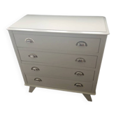Vintage commode in solid pear wood, revamped in glossy white – tapered legs.