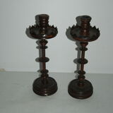 Pair of mahogany turned wood candlesticks