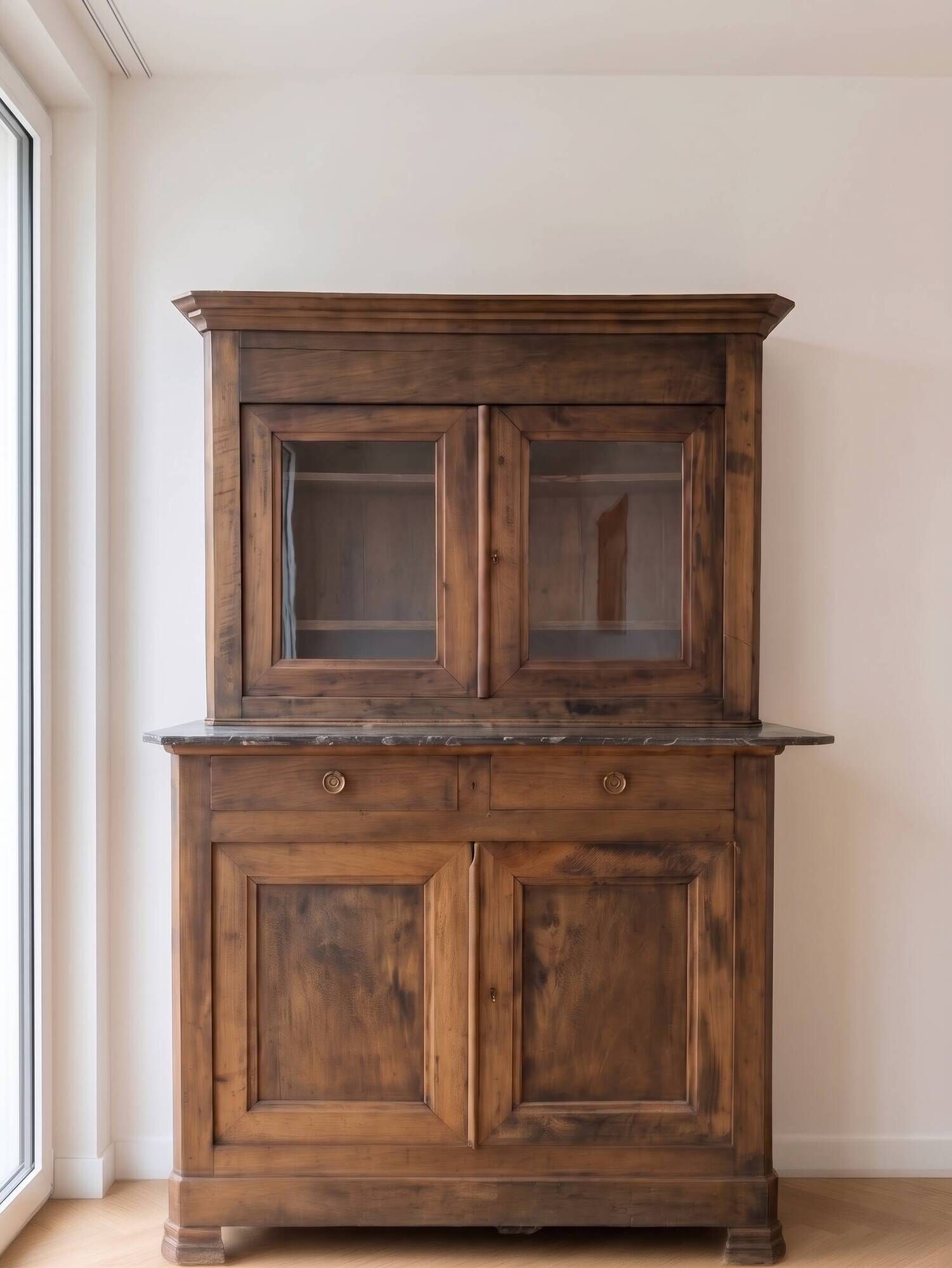 Antique wooden sideboard with marble top