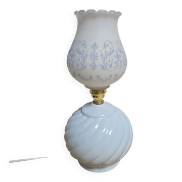 Lampe boule bleue et opaline blanche