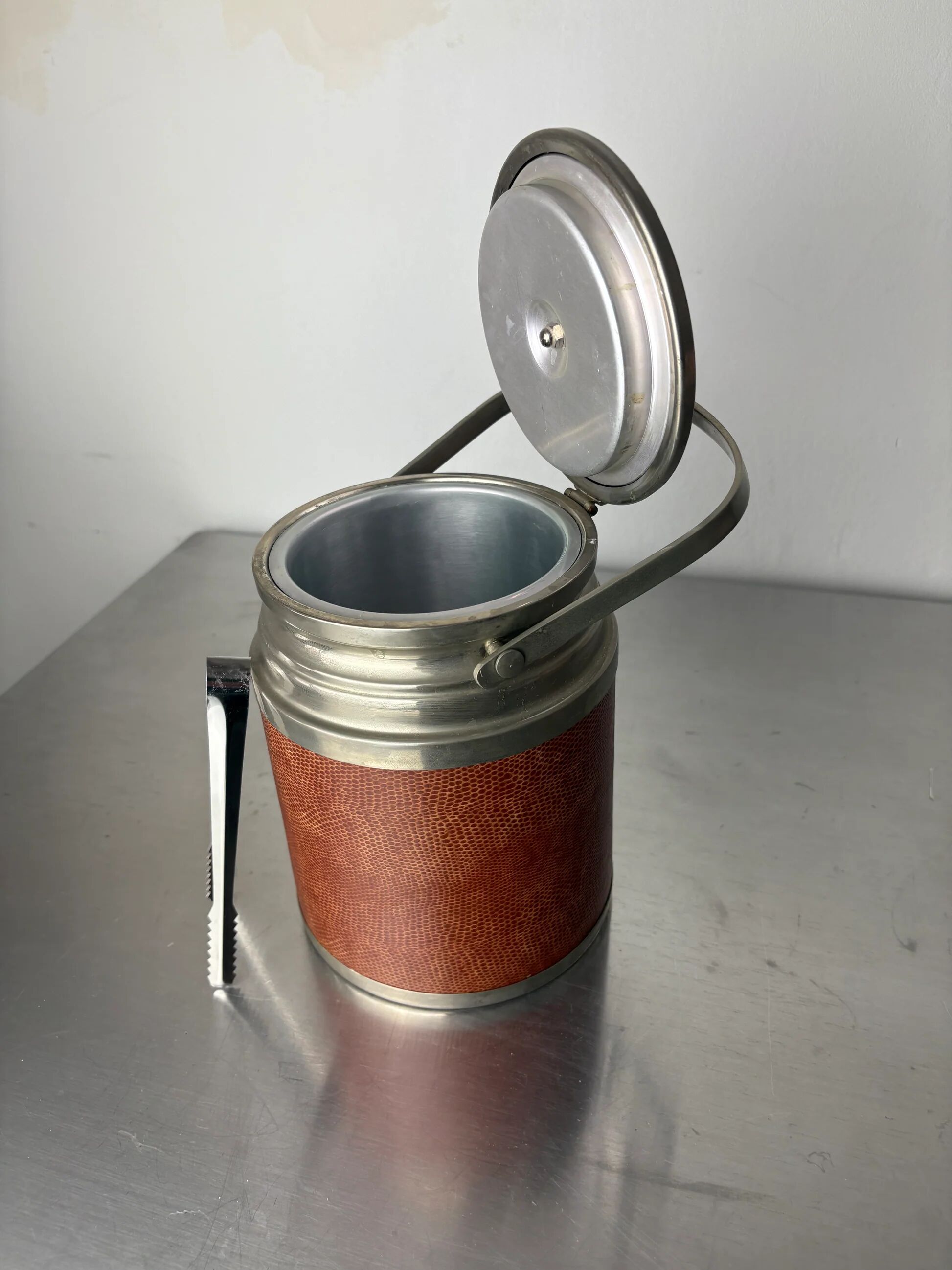 Regency leather ice bucket with tongs, Italy, 1970
