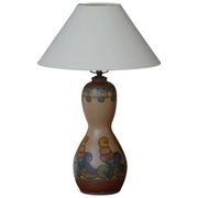 Terracotta table lamp, Art Nouveau, L. Hjorth, Bornholm, Denmark, 1930s